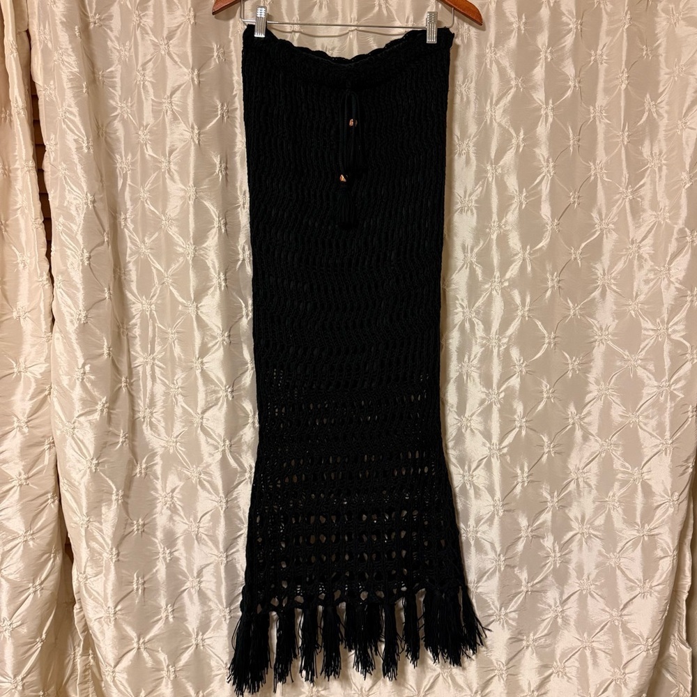 VICI Black Ivie Crochet Two-Piece Halter Crop Top Midi Skirt Set - Picture 11 of 16